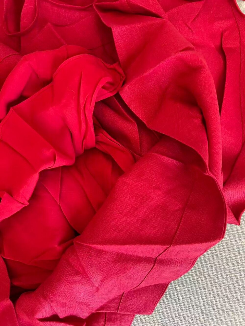 EUC Reformation Pomona Linen Midi Dress Sz2 Lipstick Red Lace Trim French Party - Picture 8 of 9